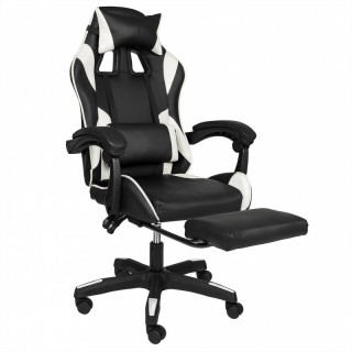 Črno-beli igralni stol z naslonom za noge