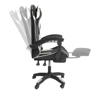 Črno-beli igralni stol z naslonom za noge