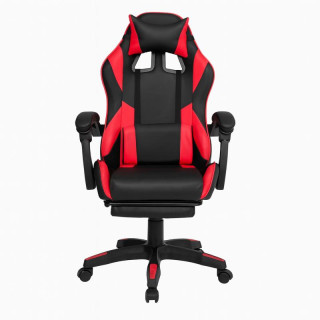 Črno-rdeč igralni stol z naslonom za noge