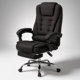 Črn pisarniški stol z naslonom za noge