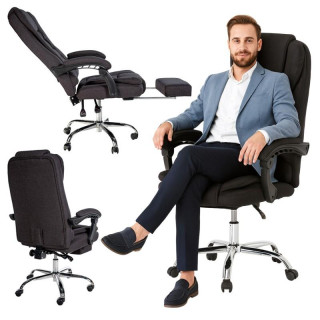 Črn pisarniški stol z naslonom za noge