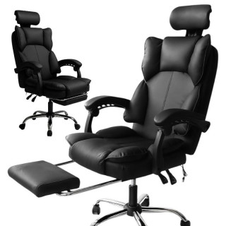 Črn pisarniški stol z naslonom za noge
