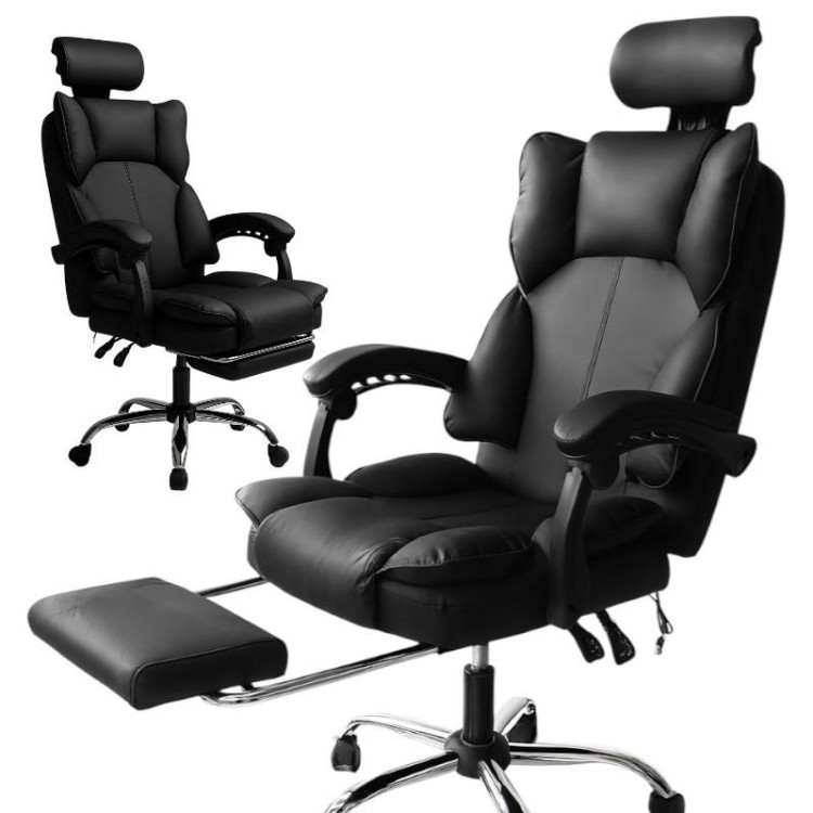 Črn pisarniški stol z naslonom za noge