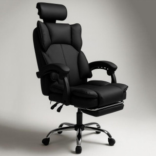 Črn pisarniški stol z naslonom za noge
