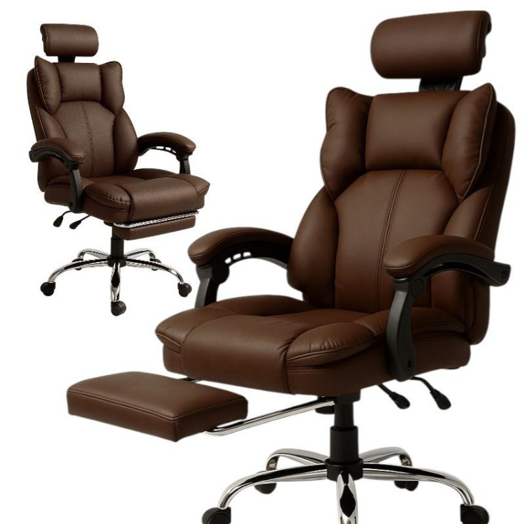 Rjav pisarniški stol z naslonom za noge