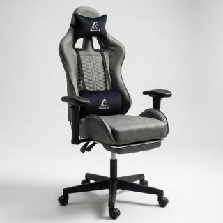 Siv usnjen igralni stol z naslonom za noge