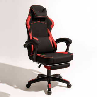 Črno-rdeči blagajniški igralni stol z naslonom za noge