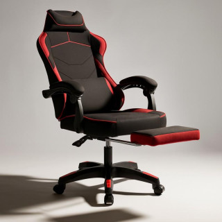 Črno-rdeči blagajniški igralni stol z naslonom za noge