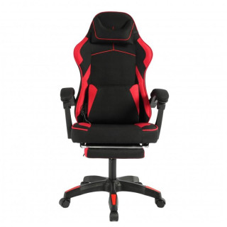 Črno-rdeči blagajniški igralni stol z naslonom za noge