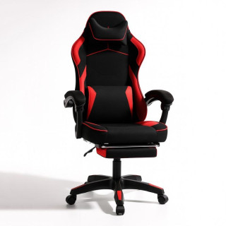 Črno-rdeči blagajniški igralni stol z naslonom za noge