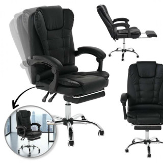 Črn usnjen pisarniški stol z naslonom za noge