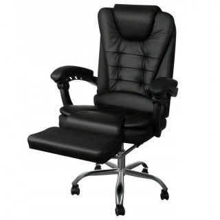 Črn usnjen pisarniški stol z naslonom za noge