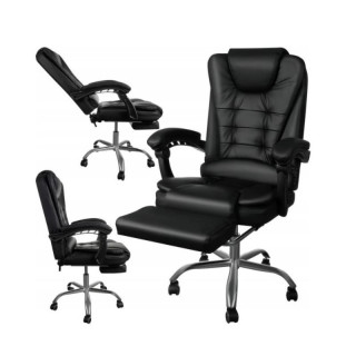 Črn usnjen pisarniški stol z naslonom za noge