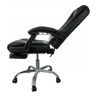 Črn usnjen pisarniški stol z naslonom za noge