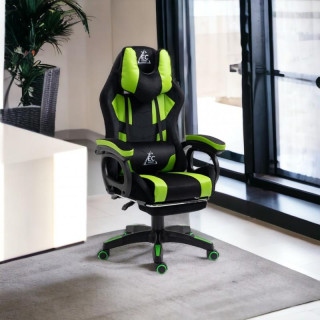 Zeleno-črni igralni stol z naslonom za noge