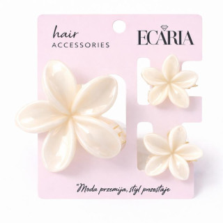 Komplet 3 bež sponk za lase - rože