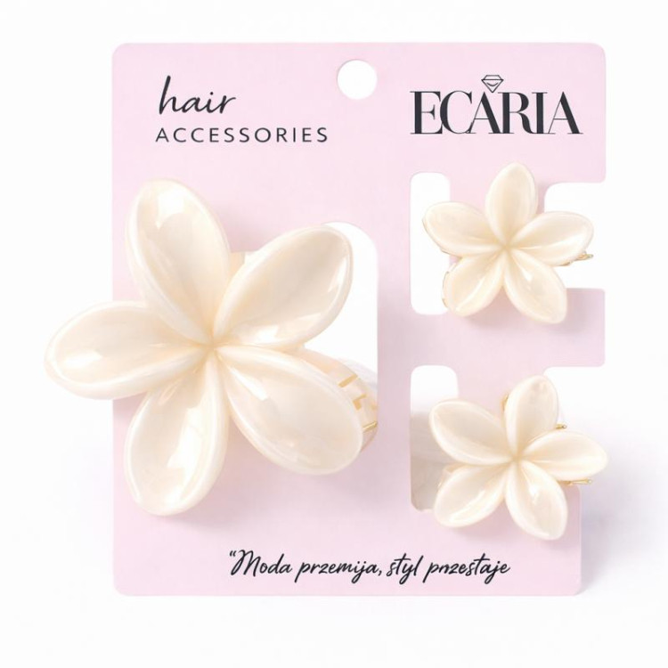 Komplet 3 bež sponk za lase - rože