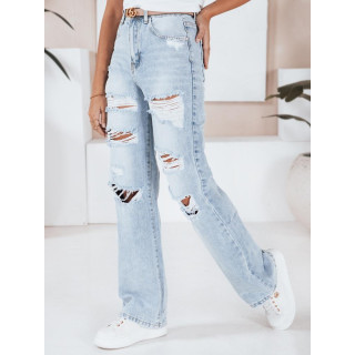 Široke svetlo modre kavbojke z luknjami UY2801