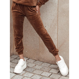 Ženske trenirke iz velurja rjave barve UY2838