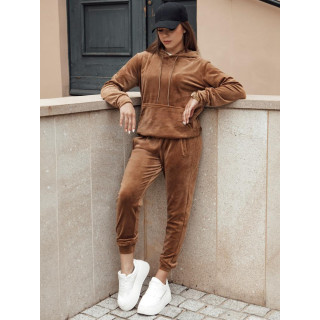 Ženske trenirke iz velurja rjave barve UY2838