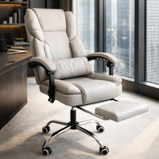 Pisarniški stol iz kremnega usnja z naslonom za noge