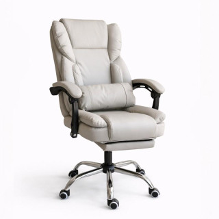 Pisarniški stol iz kremnega usnja z naslonom za noge