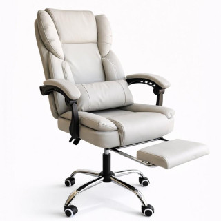 Pisarniški stol iz kremnega usnja z naslonom za noge