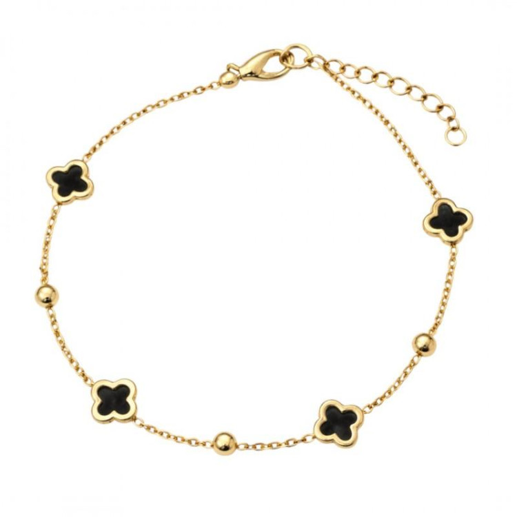 Pozlačena zapestnica s črnimi deteljicami