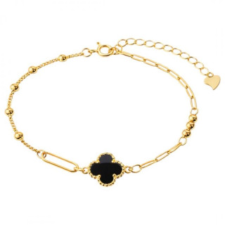 Ženska pozlačena zapestnica s črno štiriperesno deteljico