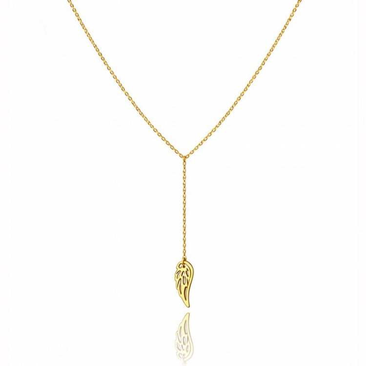 Dolga pozlačena ogrlica s krilom