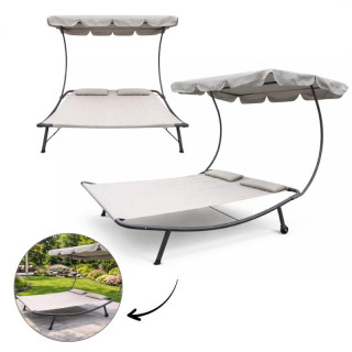 Dvosedežni sivi vrtni ležalnik s streho