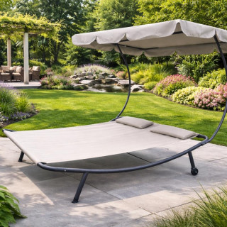 Dvosedežni sivi vrtni ležalnik s streho