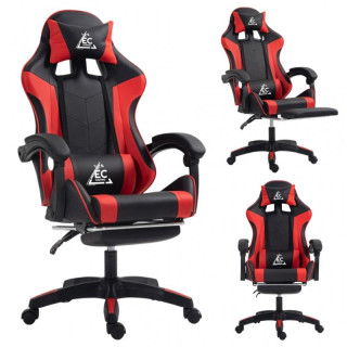 Črno-rdeč igralni stol z naslonom za noge