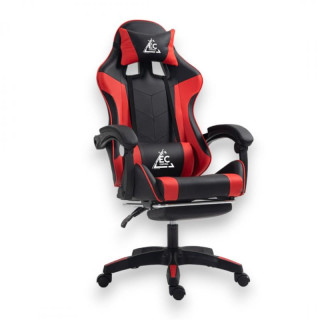 Črno-rdeč igralni stol z naslonom za noge