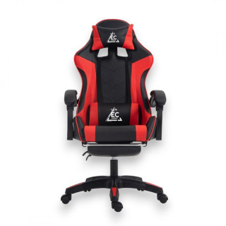 Črno-rdeč igralni stol z naslonom za noge