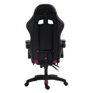 Črno-rdeč igralni stol z naslonom za noge