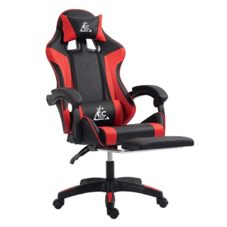 Črno-rdeč igralni stol z naslonom za noge