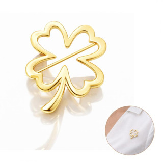 Elegantna zlata broška v obliki štiriperesne deteljice