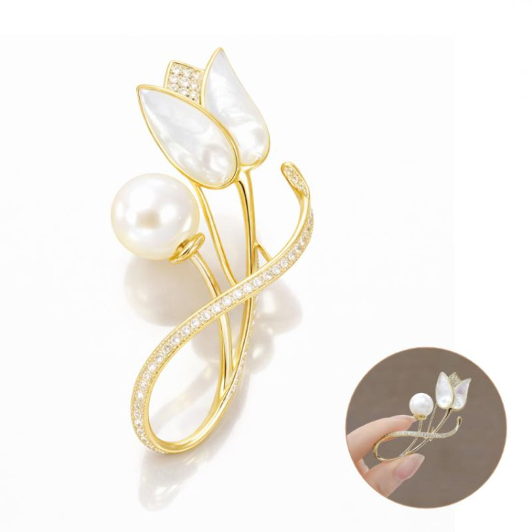 Elegantna zlata broška s tulipanom
