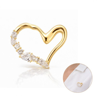 Elegantna zlata broška v obliki srca s cirkoni