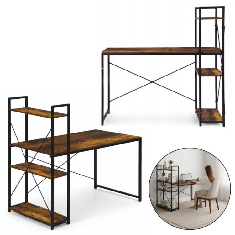 Podstrešna miza s polico v rjavi barvi