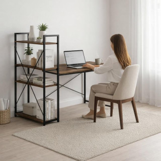 Podstrešna miza s polico v rjavi barvi