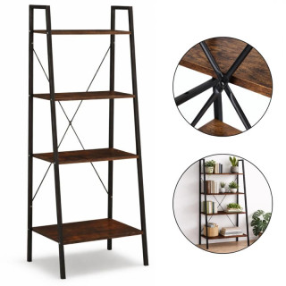 Črno-rjava knjižna omara s 4 policami v podstrešju