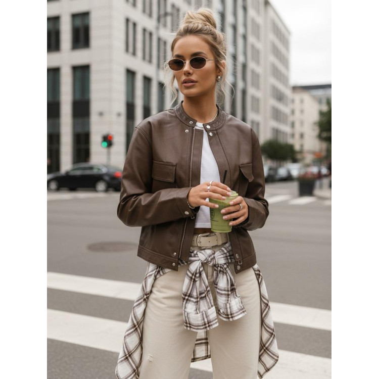 Ženska rjava usnjena jakna TY5540