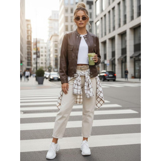 Ženska rjava usnjena jakna TY5540