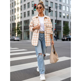 Ženska karirasta oranžno-bež srajca DY0482