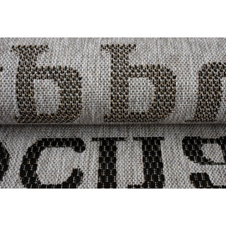 Siva črtasta preproga z napisi