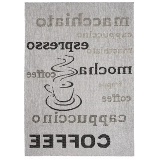 Siva črtasta preproga z napisi