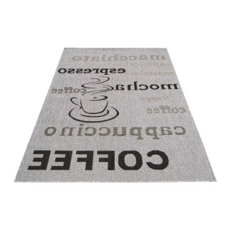 Siva črtasta preproga z napisi