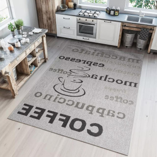 Siva črtasta preproga z napisi